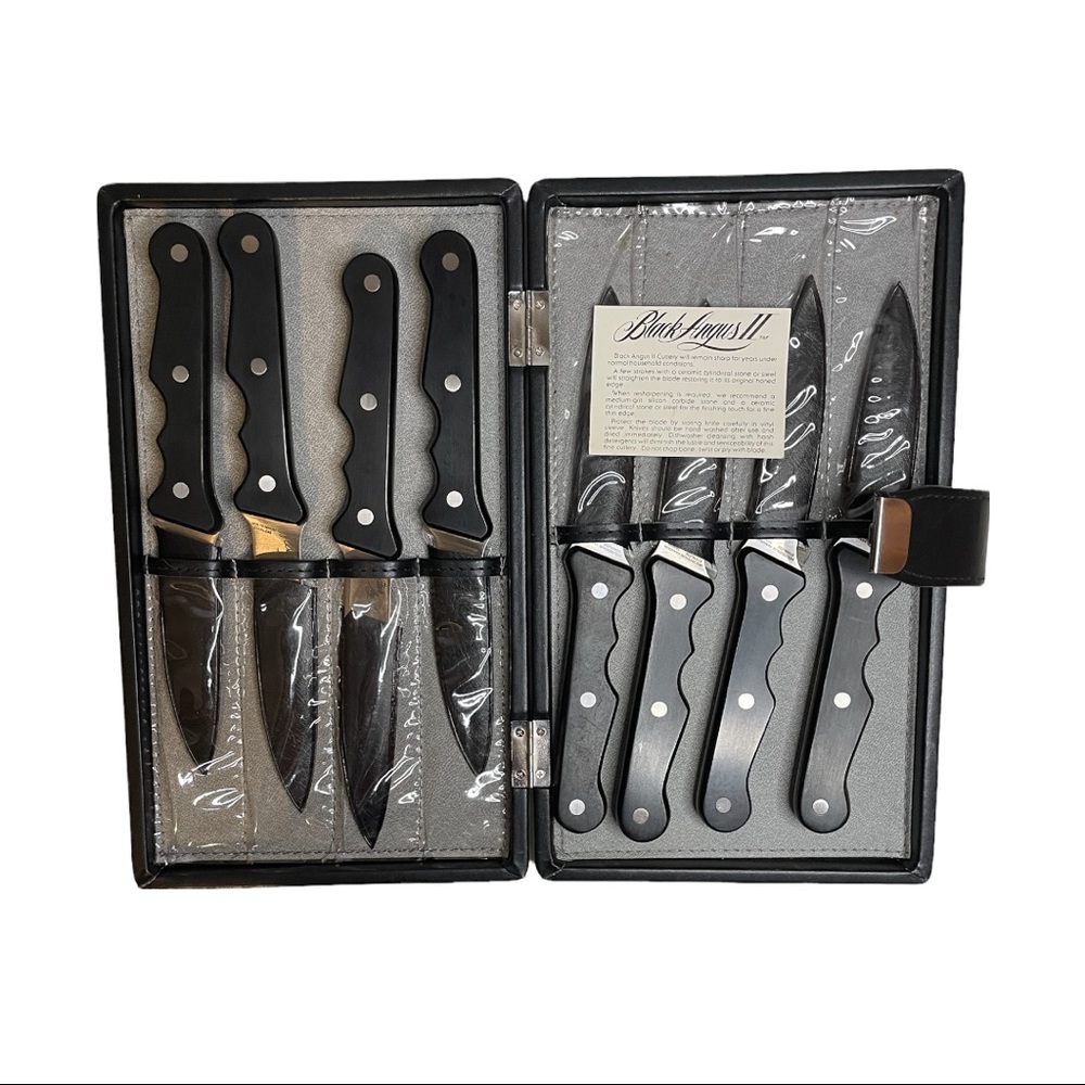 VANADIUM STAINLESS BLACK ANGUS II Steak Knives With Hard Storage Case